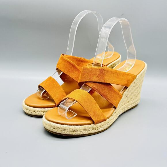 J Crew Sandals Womens 9 Brown Suede Espadrille Wedge Strappy Platform Heel - Picture 4 of 13